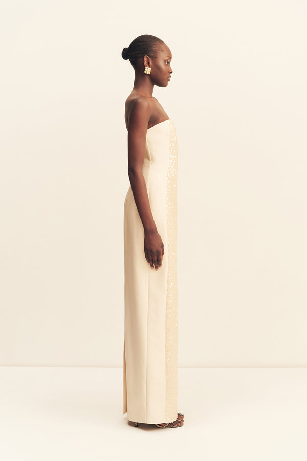 ELUNA PANELLED SEQUIN MAXI DRESS - MACADAMIA
