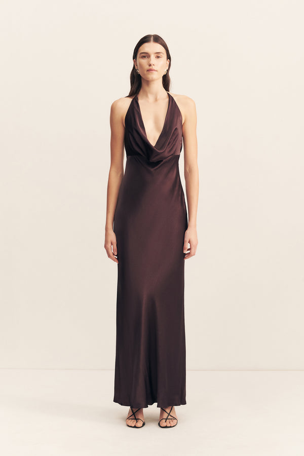 LA LUNE LOW COWL MAXI DRESS - ESPRESSO_F