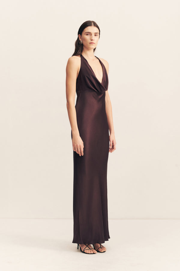 LA LUNE LOW COWL MAXI DRESS - ESPRESSO