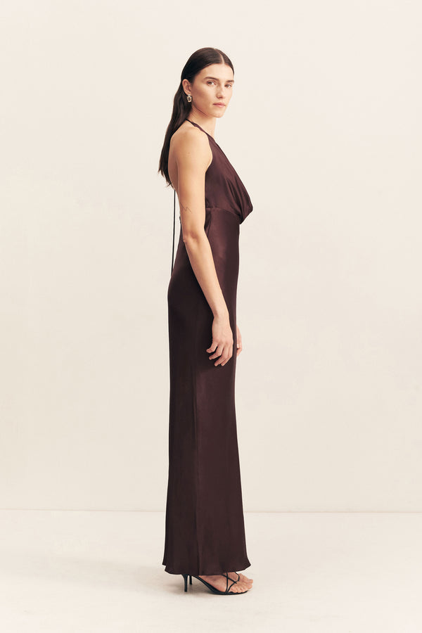 LA LUNE LOW COWL MAXI DRESS - ESPRESSO