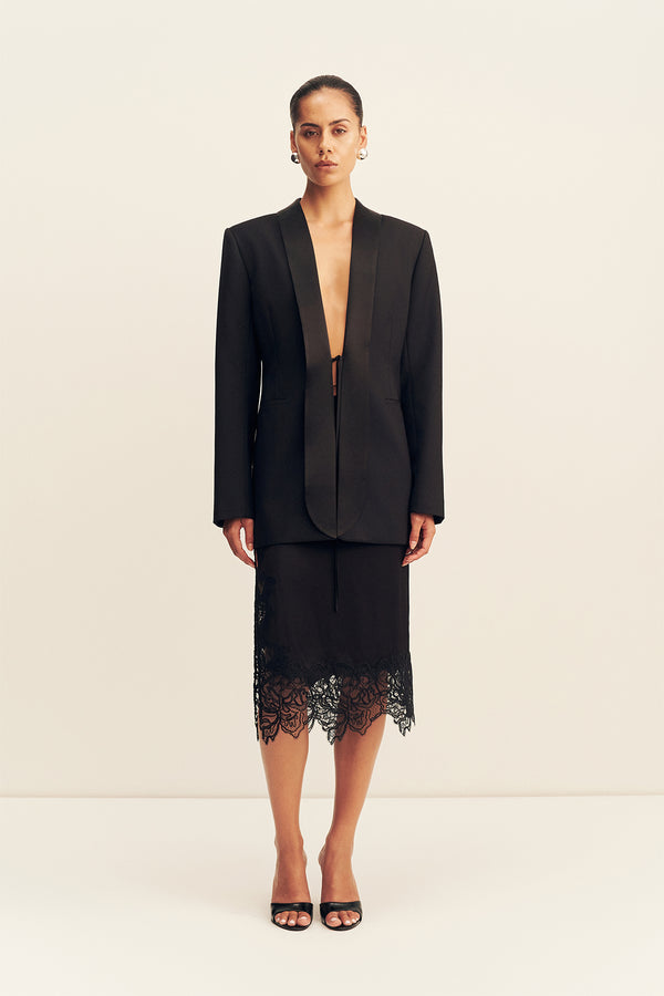 BENJI SATIN CONTRAST TUXEDO BLAZER - BLACK