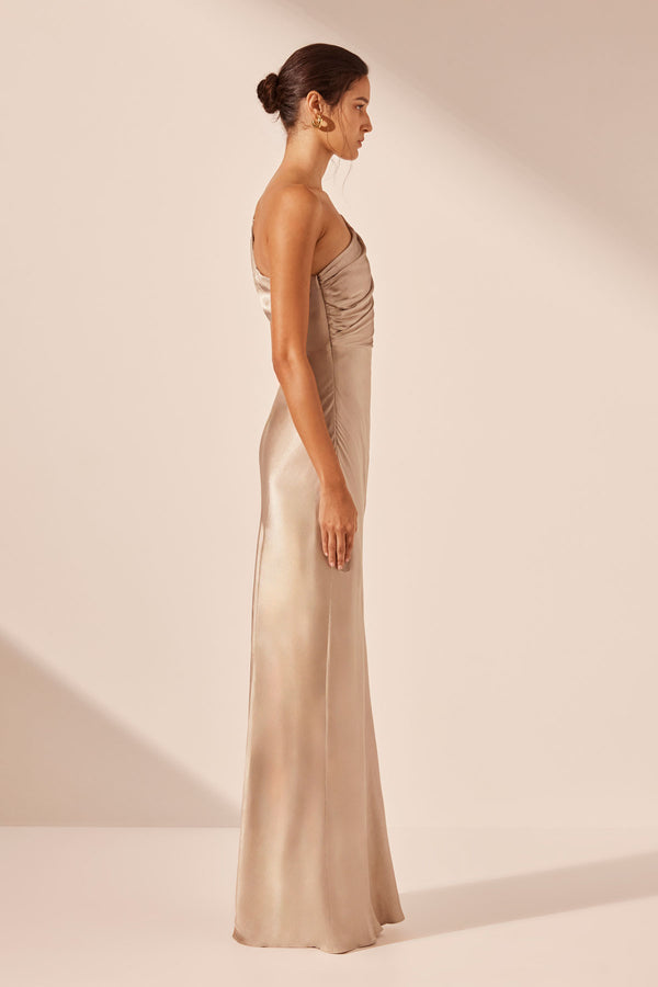 LA LUNE ASYMMETRICAL GATHERED MAXI DRESS - GOLD_S