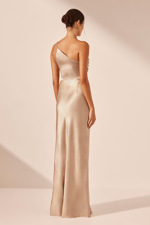 LA LUNE ASYMMETRICAL GATHERED MAXI DRESS - GOLD_B