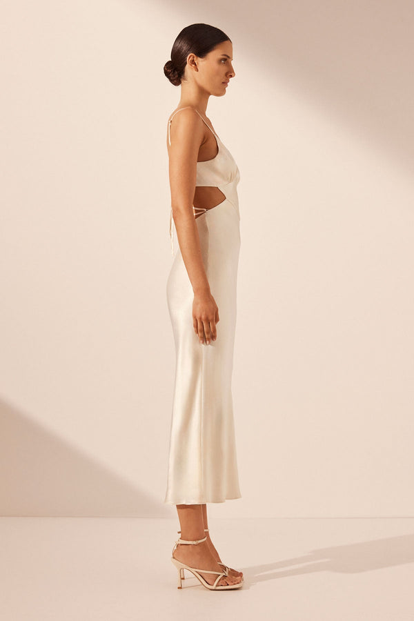 LA LUNE BACKLESS MIDI DRESS - CREAM_S