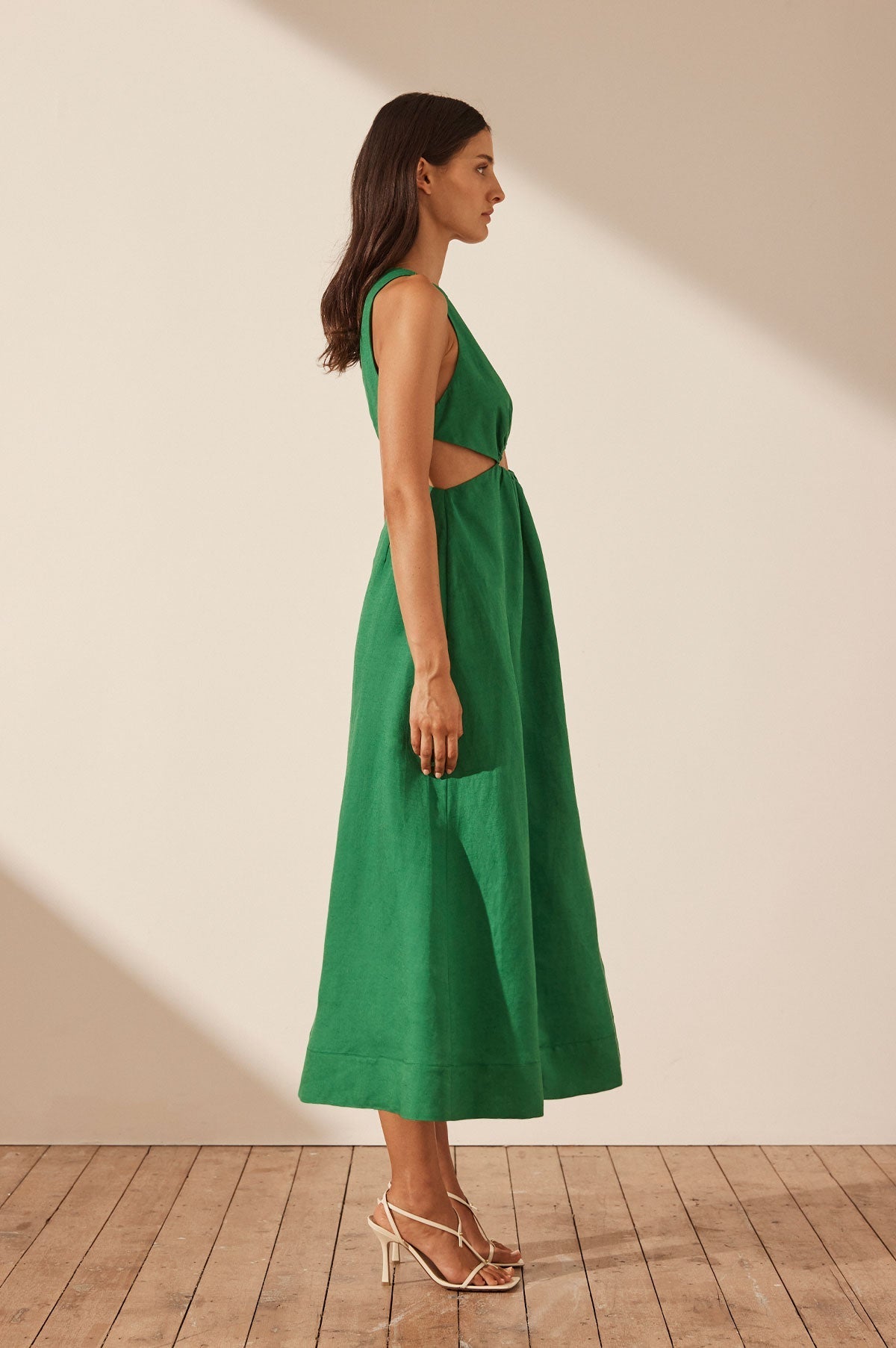 Green a line midi dress hot sale