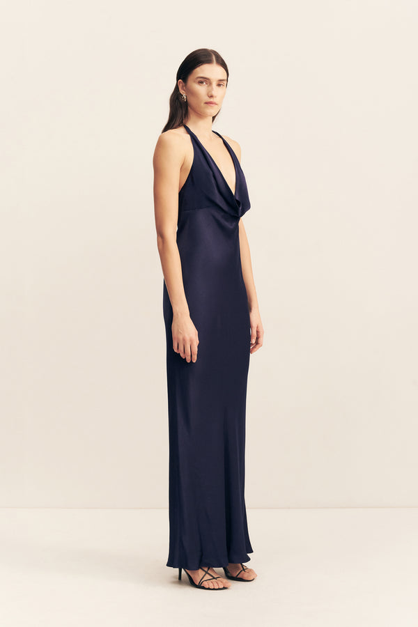 LA LUNE LOW COWL MAXI DRESS - MIDNIGHT