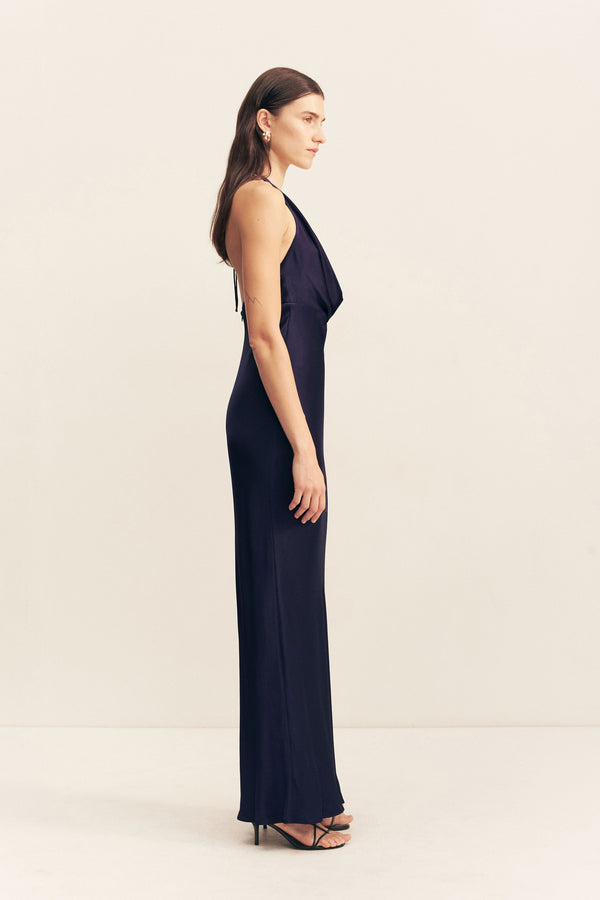 LA LUNE LOW COWL MAXI DRESS - MIDNIGHT