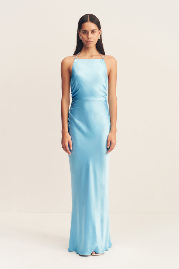 LA LUNE HIGH NECK RUCHED MAXI DRESS - ICEBERG BLUE_F
