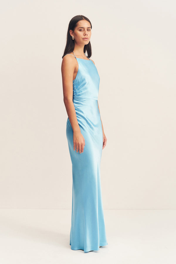 LA LUNE HIGH NECK RUCHED MAXI DRESS - ICEBERG BLUE_A