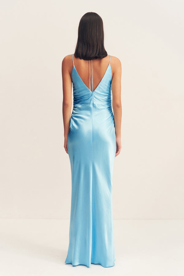 LA LUNE HIGH NECK RUCHED MAXI DRESS - ICEBERG BLUE_B