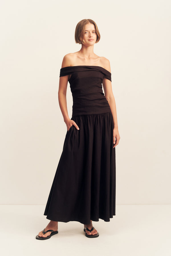 BROOKS OFF SHOULDER MAXI DRESS - GANACHE_F