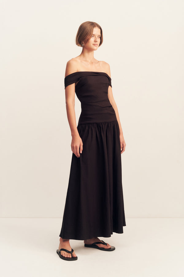 BROOKS OFF SHOULDER MAXI DRESS - GANACHE