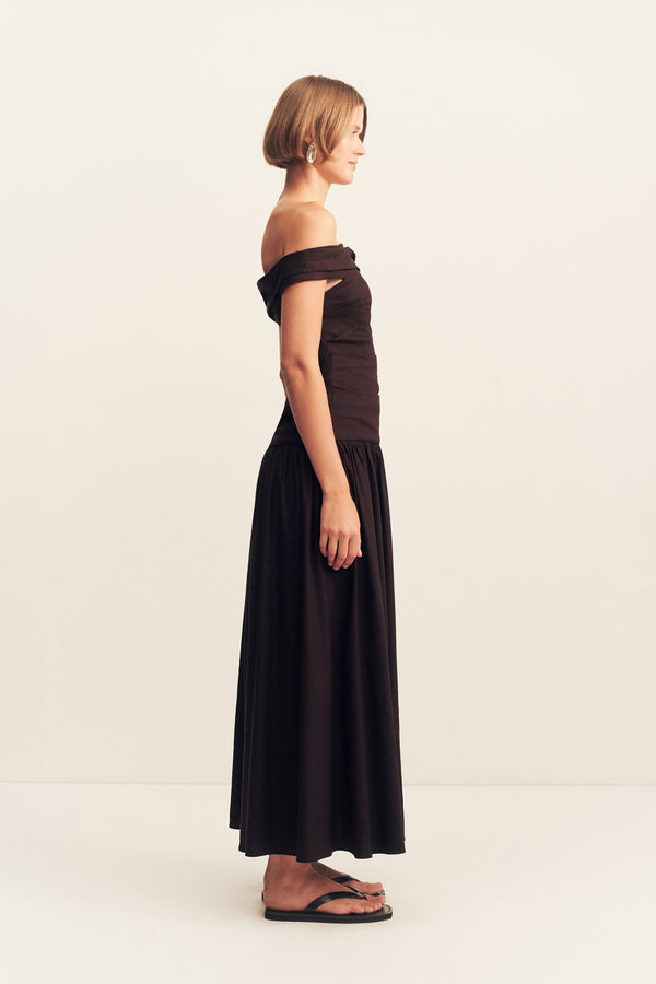 BROOKS OFF SHOULDER MAXI DRESS - GANACHE