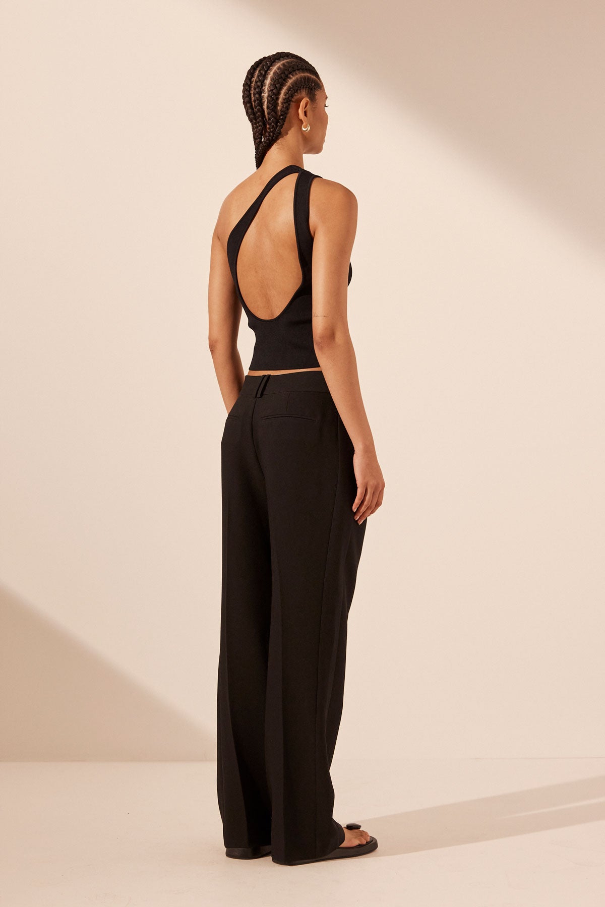 Basic One Shoulder Open Back Top Black Tops Shona Joy