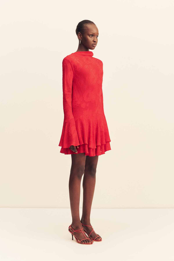 Bowery Long Sleeve Ruffle Mini Dress | Cherry | Dresses