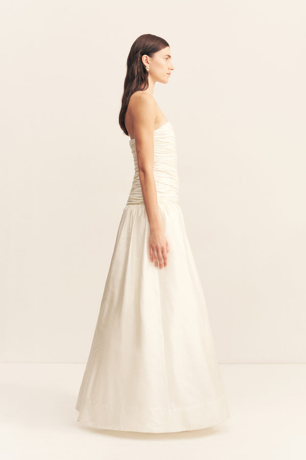 LUCERO SILK PLEATED DROP WAIST GOWN