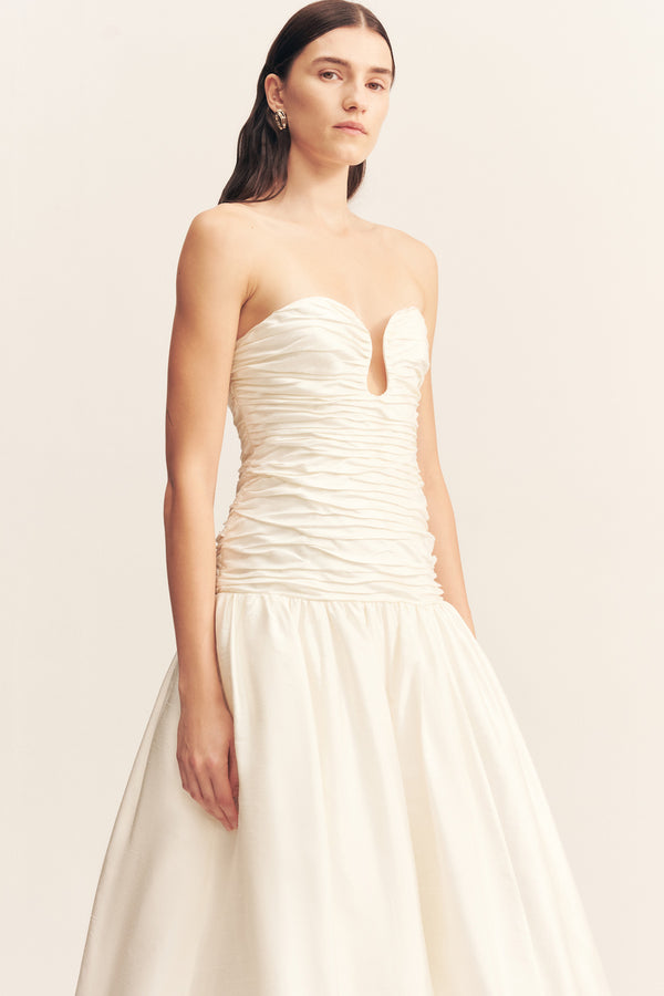 LUCERO SILK PLEATED DROP WAIST GOWN