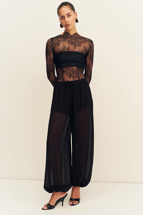AMINA SHEER HAREM PANT - BLACK