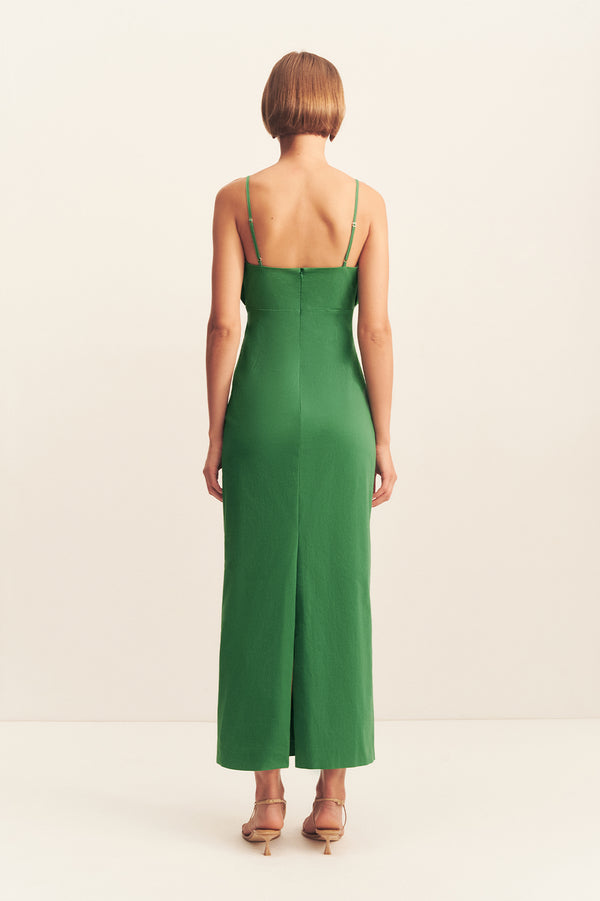 CAMPBELL BUBBLE BODICE MIDI DRESS - ABUNDANT GREEN