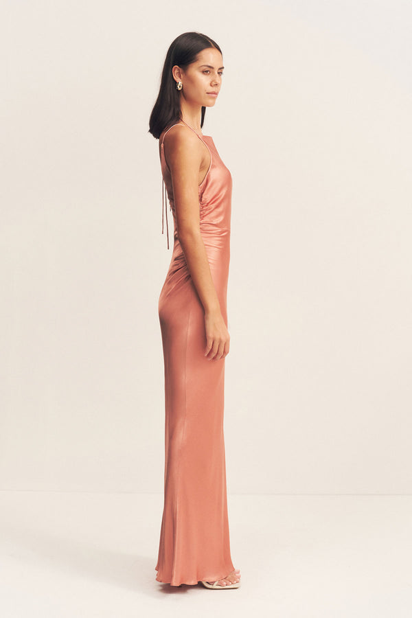 LA LUNE HIGH NECK RUCHED MAXI DRESS - ANTIQUE ROSE_S