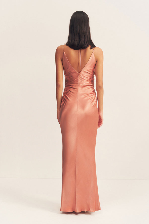 shona joy luxe high neck ruched midi dress Shona Joy Lily Bias Ruched Midi Dress Blue Smoke