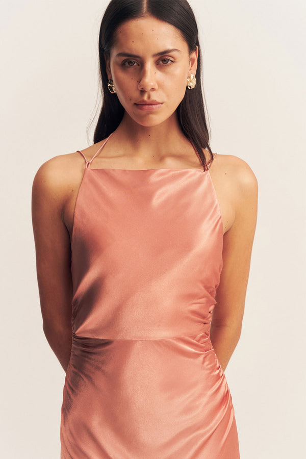 LA LUNE HIGH NECK RUCHED MAXI DRESS - ANTIQUE ROSE_D