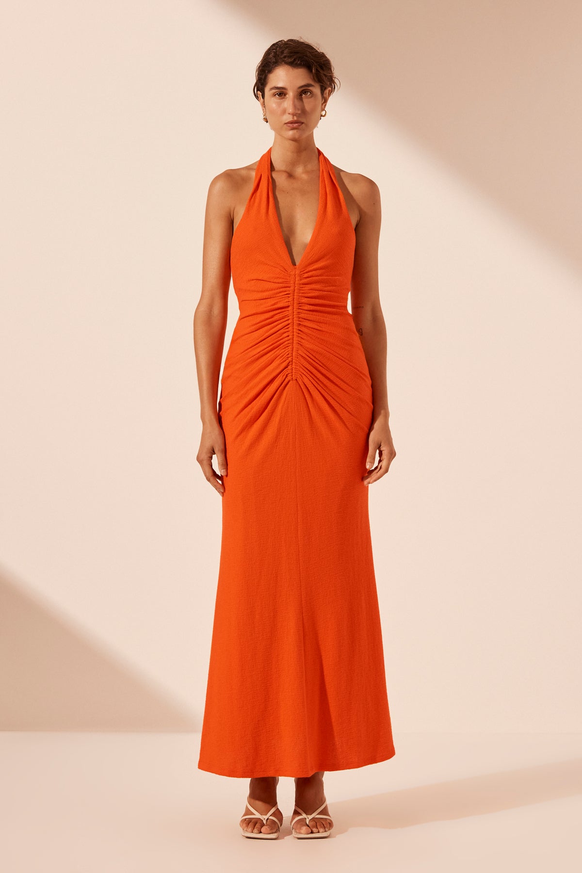 BEAU HALTER RUCHED MIDI DRESS | HIBISCUS | DRESSES | SHONA JOY – Shona Joy