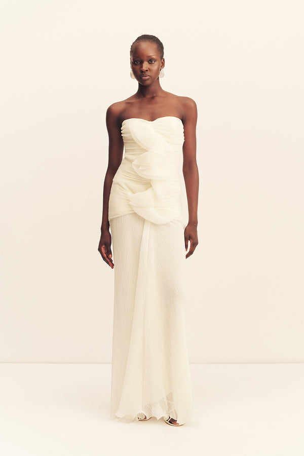 FEDERICK PLEATED RUFFLE MAXI DRESS - IVORY_F