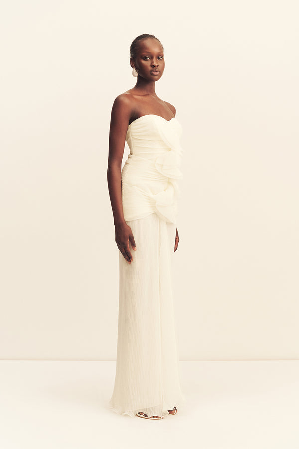 FEDERICK PLEATED RUFFLE MAXI DRESS - IVORY