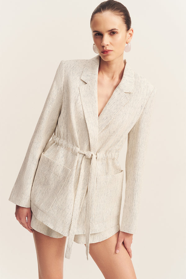 ALTO TEXTURED LINEN OVERSIZED BELTED BLAZER