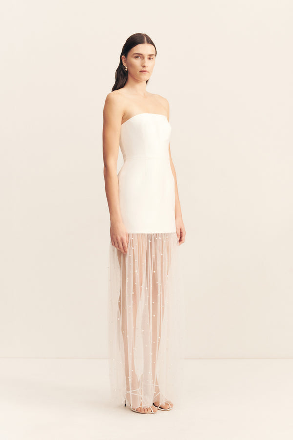 DEWDROP CONTRAST STRAPLESS MAXI DRESS