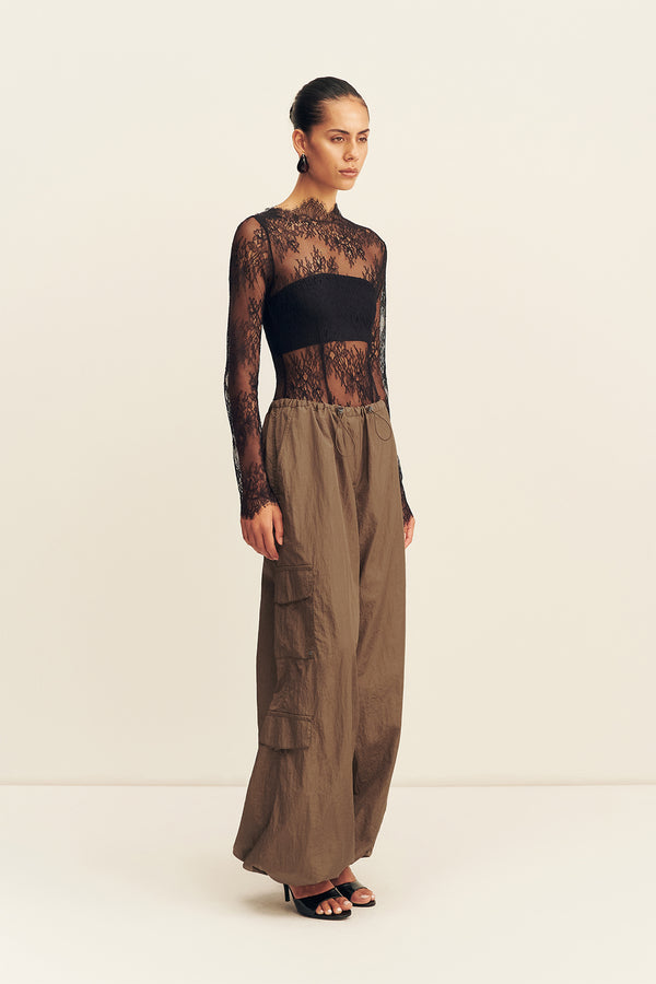 LAMBENT LACE LONG SLEEVE BODYSUIT - BLACK