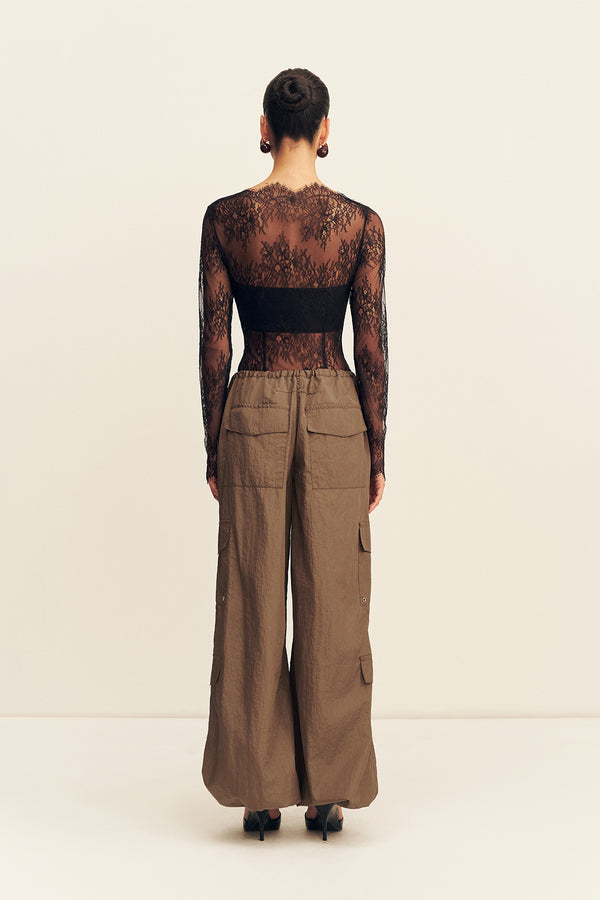 LAMBENT LACE LONG SLEEVE BODYSUIT - BLACK