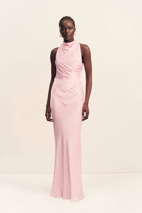 LA LUNE HIGH NECK GATHERED MAXI DRESS - BLOSSOM_F