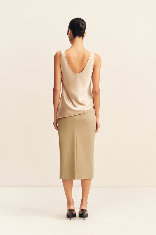 ERNEST FAUX SUEDE MIDI SKIRT - SAND
