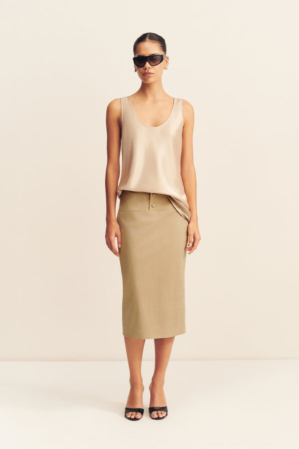 ERNEST FAUX SUEDE MIDI SKIRT - SAND_F