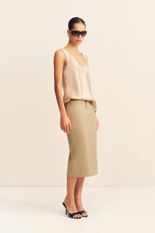 ERNEST FAUX SUEDE MIDI SKIRT - SAND