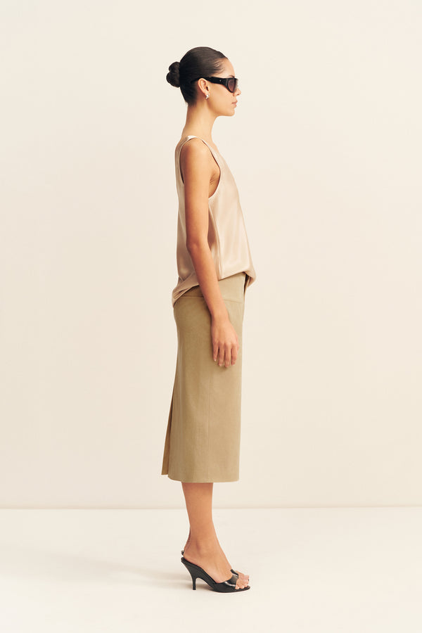 ERNEST FAUX SUEDE MIDI SKIRT - SAND