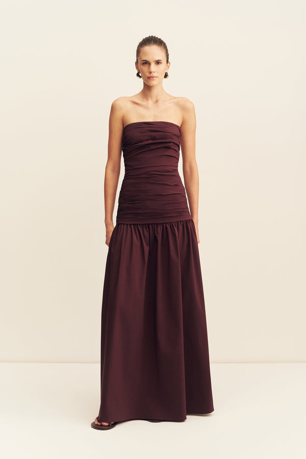 CAMPBELL STRAPLESS RUCHED MAXI DRESS - WINE TASTING_F