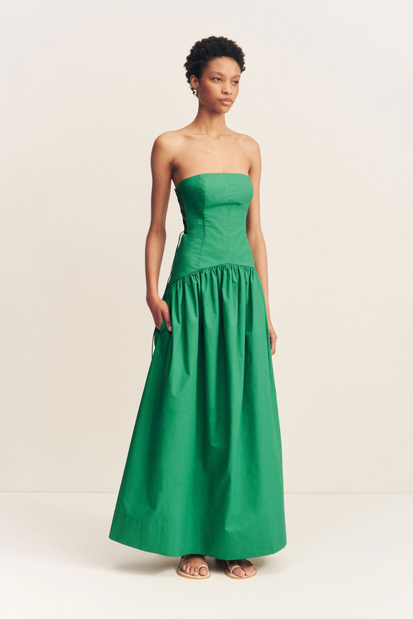 MAIORI LACE UP STRAPLESS MAXI DRESS - APPLE GREEN_F