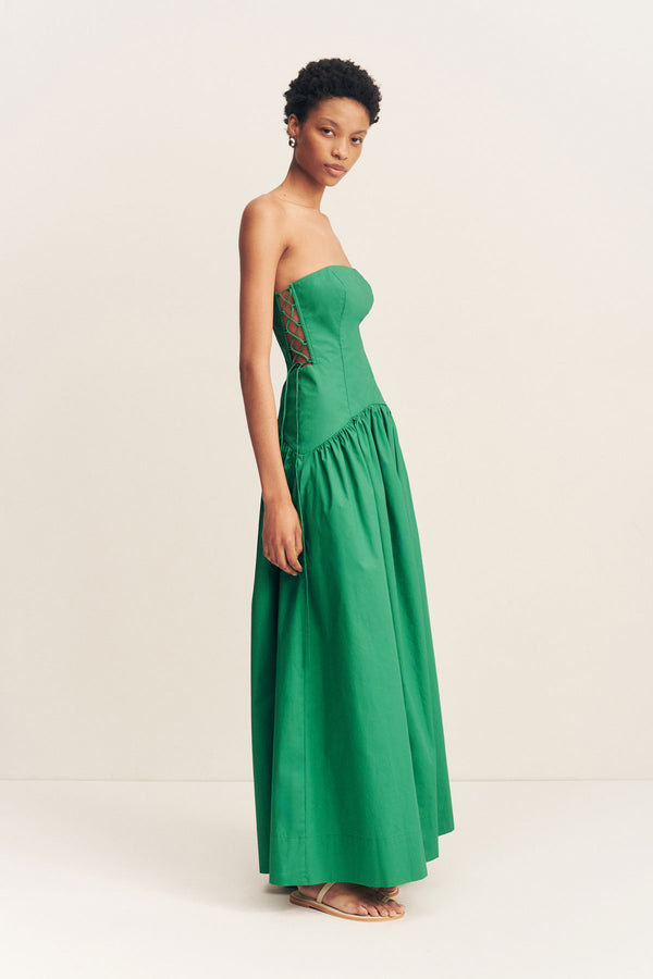 MAIORI LACE UP STRAPLESS MAXI DRESS - APPLE GREEN_A