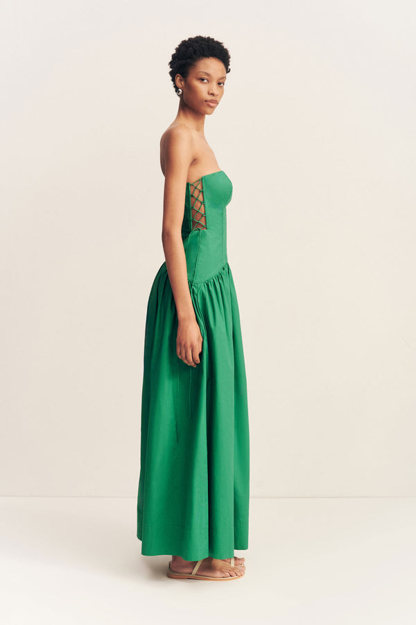 MAIORI LACE UP STRAPLESS MAXI DRESS - APPLE GREEN_S
