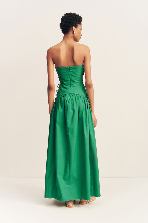 MAIORI LACE UP STRAPLESS MAXI DRESS - APPLE GREEN_B