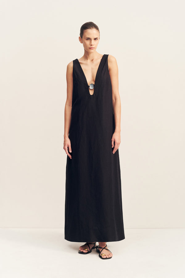 PALOMA PLUNGED MAXI DRESS - BLACK_F