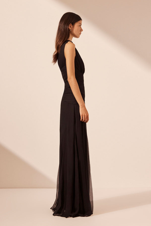 CLAUDE CUT OUT SIDE SPLIT MAXI DRESS - BLACK_S