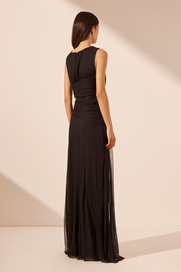CLAUDE CUT OUT SIDE SPLIT MAXI DRESS - BLACK_B