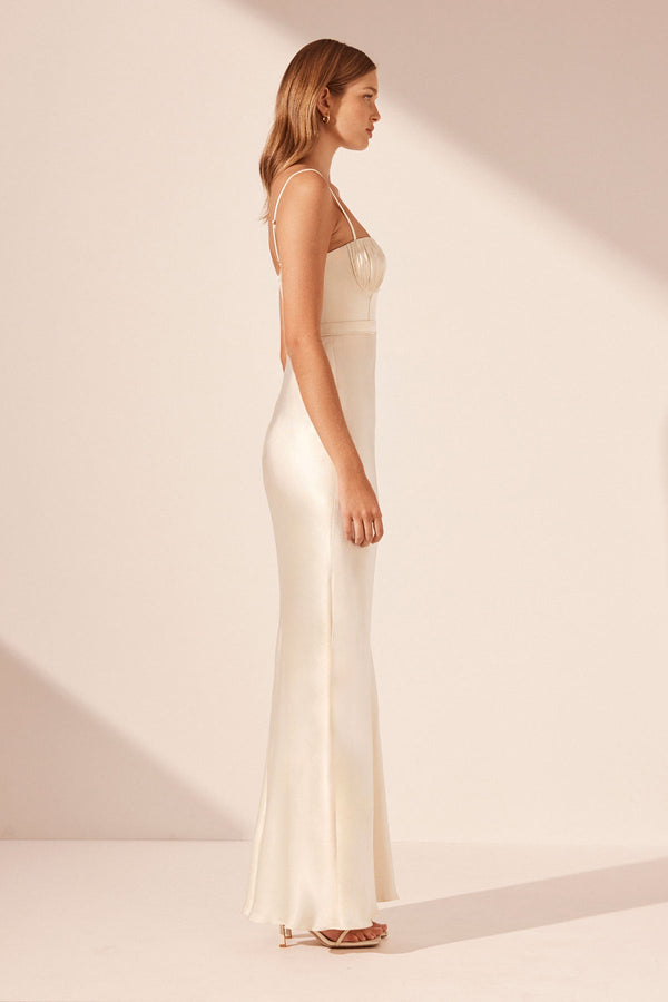 LA LUNE CORDED RUCHED MAXI DRESS - CREAM_S