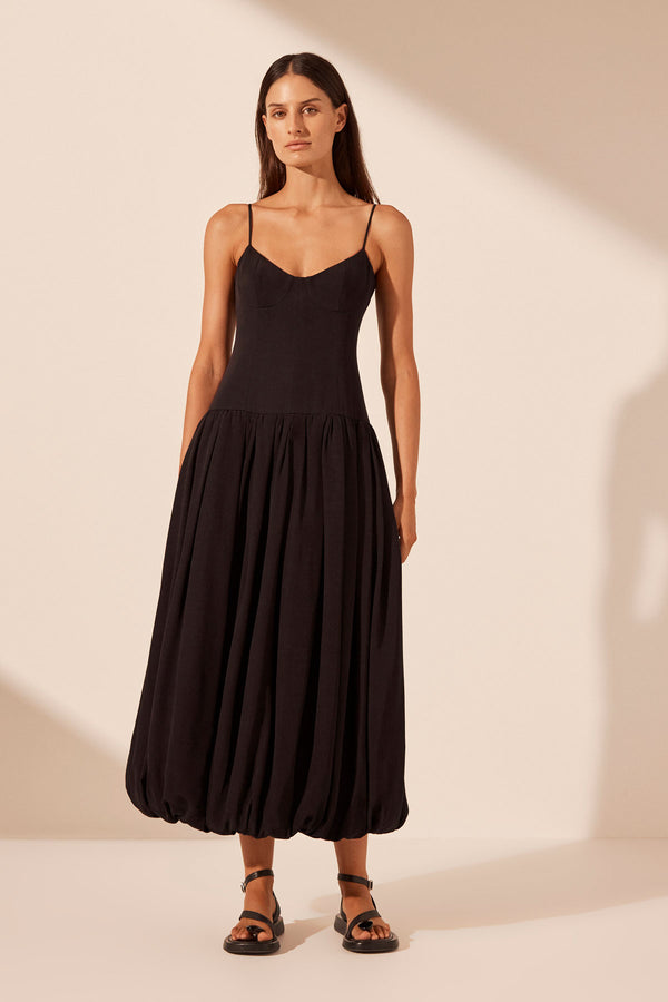 VENTO BUSTIER BUBBLE MIDI DRESS - BLACK_F