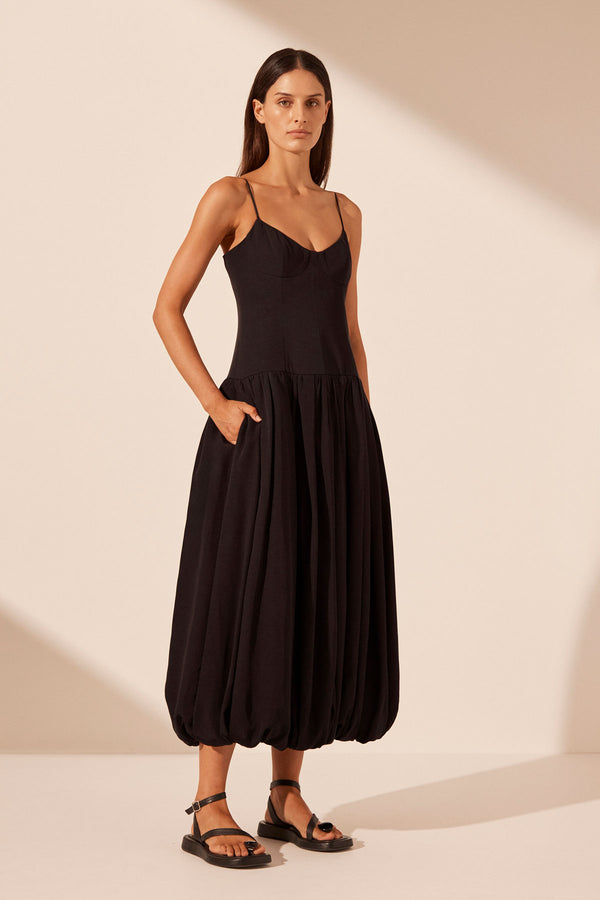 VENTO BUSTIER BUBBLE MIDI DRESS - BLACK_A