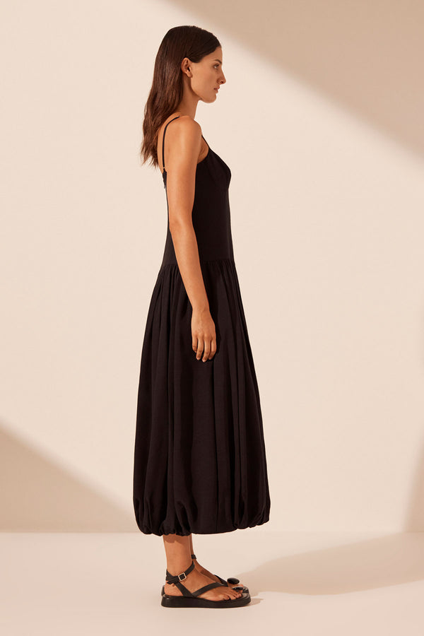 VENTO BUSTIER BUBBLE MIDI DRESS - BLACK_S